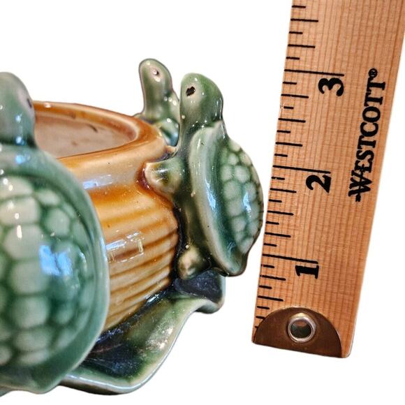 Vintage Fisherman's Fortune Turtle Planter Ceramic Dish Bowl Adorable Pottery - Picture 3 of 5